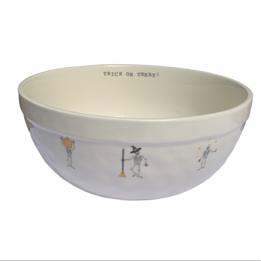 Rae Dunn Halloween Bowl TRICK OR TREAT Dancing Skeletons Dimples 2017 NWT OG